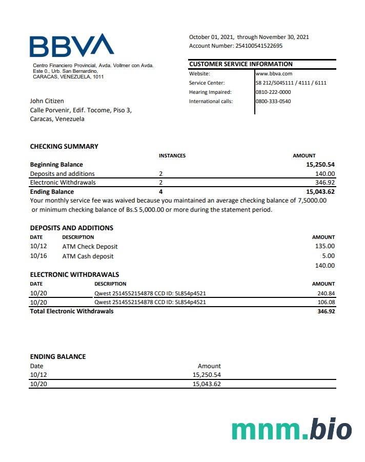 Vanuatu Asia Merchant wzór wyciągu bankowego w formacie Word i PDF